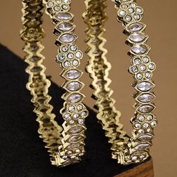 T4 JEWELS Women Set Of 2 Gold Plated Kundan Studded Bangles-image-76
