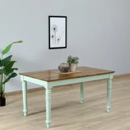 mudramark from pepperfry Joaquin Mango Wood 6 Seater Dining Table In Canary Green Finish-picture-35