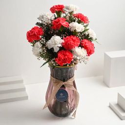 Graceful Carnation Medley In Glass Vase-31