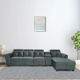woodsworth from pepperfry Impero Velvet LHS Sectional Sofa in Fossil Grey Colour-picture-38