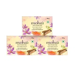 moha Set Of 3 Kesar Chandan Antibacterial Anti-Inflammatory Herbal Soap- 100 g Each-image-3