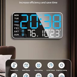 Quakzapp 9" LED Digital Wall Clock with Date, Day, Temperature, Dual Alarms, Voice Control, Adjustable Brightness, USB Powered – Ideal for Bedroom, Office, Seniors, and Home Decor image 2