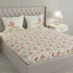 Red Floral 144 TC Cotton Queen Sized Bed Sheets with 2 Pillow Covers by GM Fabrics-picture-12