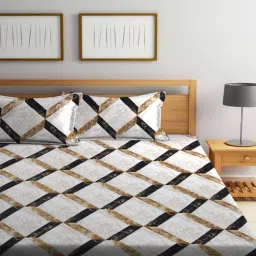 arrabi Brown Geometric 300 TC Cotton Blend Double King Sized Bedsheet With 2 Pillow Covers-picture-9