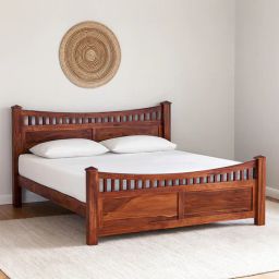 woodsworth from pepperfry Lotus Sheesham Wood Queen Size Bed In Honey Oak Finish-picture-23