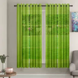 cortina Green Striped Polyester 5 Ft Sheer Eyelet Window Curtains (Set of 4)-picture-32