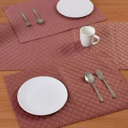 HOMADORN Pink 7 Pieces Velvet Quilted Table Linen Sets-image-13