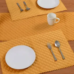 HOMADORN Yellow 7 Pieces Geometric Velvet Table Runner With Placemats-image-49