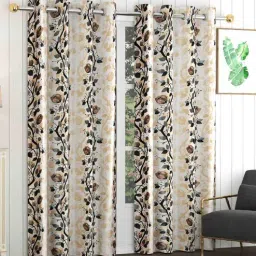 exporthub Grey Polyester Floral 9Ft Blackout Eyelet Door Curtains (Pack of 2)-picture-10