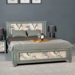 fabuliv Serene Solid Wood Queen Size Bed in Green Finish With Hydraulic Storage-picture-42
