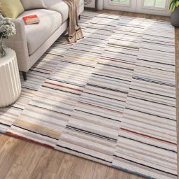 Ivory Abstract Wool and Viscose 6 ft X 9 ft Hand Tufted Rectangle Carpet-image-36