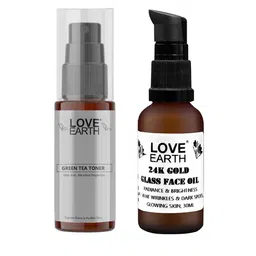 LOVE EARTH Set of Green Tea Toner 100 ml + 24K Gold Glass Face Oil 30 ml-15