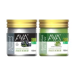 AYA Set Of 2 Activated Charcoal & Tea Tree Exfoliating Face Scrubs - 100 ml Each image 1