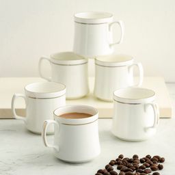 Home Centre White & Gold-Toned Solid 6-Pieces Bone China Glossy Mugs Set-44