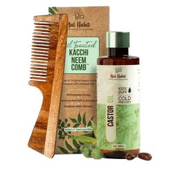 Nat Habit Kacchi Neem Wood Comb & Pure Cold Pressed Castor Oil 200ml-11