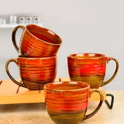 StyleMyWay Red 4Pcs Ceramic Ombre Glossy Soup Cups 350 ml Each-image-19