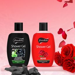 Freeskin Unisex Pack of 2 Charcoal & Rose shower Gel 400 ml-53