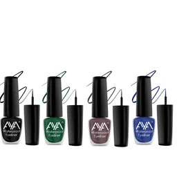 AYA Set Of 4 Long Lasting 24 Hrs & Waterproof Liquid Eyeliner 5ml Each - Black + Blue + Brown + Green-14