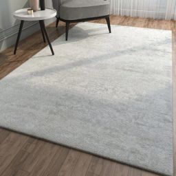 Ivory Solid Wool and Viscose 5 ft X 8 ft Hand Woven Rectangle Carpet-image-81