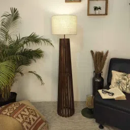 symplify Boho Wooden Floor Lamp with Jute Shade & Brown Base-picture-2