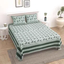 Blue Floral 144 TC Cotton King Bedsheet and 2 Pillow Cover by UniqChoice-picture-44