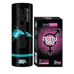 noTTy Boy Slide Water Based Lubricant-100 ml & 3 In One Condoms - 10pcs-40