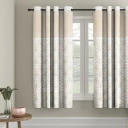 Beige Traditional Cotton 5 Ft Semisheer Eyelet Window Curtain by Rajasthan Decor-picture-46