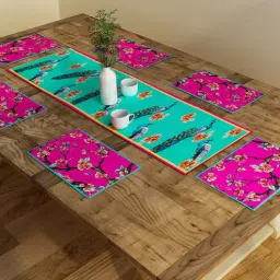 sej by nisha gupta Dulcie (12x18) Blue & Pink Poly Cotton (Set of 6) Table Linen Set-picture-47