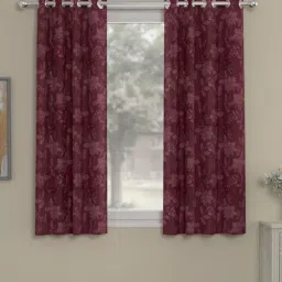 Red Floral Polyester 5 Ft Semisheer Eyelet Window Curtains (Set of 2) by ROSARAHOME-picture-17