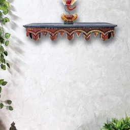 disoo fashions Red Colour Solid Wood Handcarved Floating Wall Shelf-picture-34