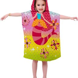 Athom Trendz Pink & Green Mermaid Princess Printed 350 GSM Hooded Bath Towel Poncho-45