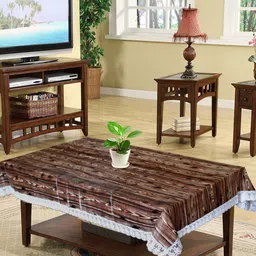 Kuber Industries Brown Printed 4-Seater Rectangle Plastic Table Cover-66