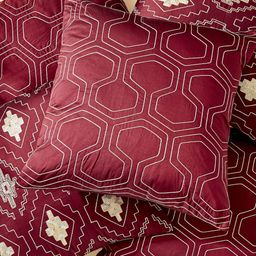 Home Centre Burgundy & Beige Set of 5 Ethnic Motifs Square Cushion Covers-28