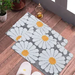 FABINALIV Set of 2 Grey & White Floral Printed Anti Skid Door Mats-21