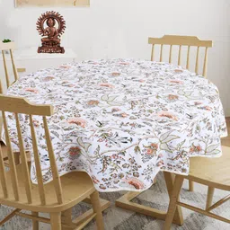 INDHOME LIFE White & Green Floral Printed Pure Cotton 4-Seater Table Cover-21
