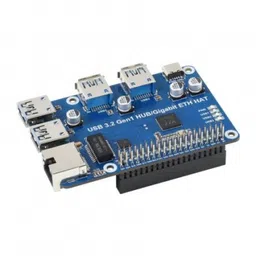 Waveshare USB 3.2 Gen1 And Gigabit Ethernet HUB HAT for Raspberry Pi, 3x USB, 1x Gigabit ETH, Driver-Free image 1