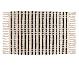 SASHAA WORLD White & Black Striped and Textured Cotton Floor Mat-image-51