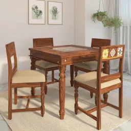mudramark from pepperfry Siramika Sheesham Wood 4 Seater Dining Set In Provincial Teak Finish with Cushioned Chair-picture-31