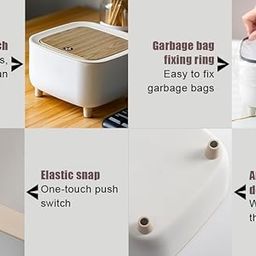 RELEMTRA Free-standing Garbage Can, Press Type Trash Can With Lid, Mini Trash Can, Office Small Waste Paper Bucket, Garbage Can, Dresser Countertop Rubbish Can (White) image 3