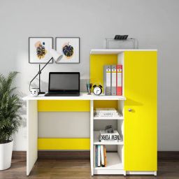 woodbuzz Marvel Writing Table In Frosty White & Yellow Finish-picture-34