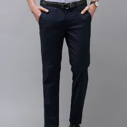 Van Heusen Men Navy Blue Textured Slim Fit Trousers-image-22