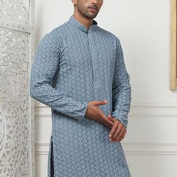 Anouk Grey Ethnic Motifs Embroidered Sequined Kurta-image-82