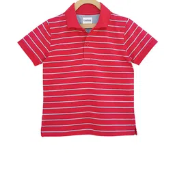 Campana Boys Red & White Striped Polo Collar T-shirt-image-21