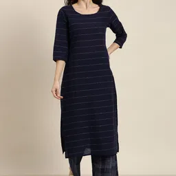 Vishudh Women Navy Blue Striped Kurta with Palazzo-image-66