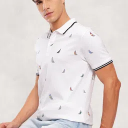 Nautica Men Printed Pure Cotton Polo Collar T-shirt-image-6