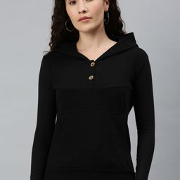 Campus Sutra Women Black Hooded Sweatshirt-image-9