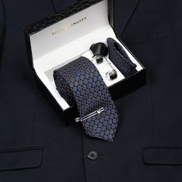 MUTAQINOTI Men Geometric Self Design Silk Necktie Accessory Gift Set-2