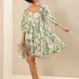 Libas Floral Print Puff Sleeve Layered A-Line Dress-image-15