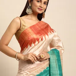 VISHNU WEAVES Colourblocked Silk Blend Tussar Saree-picture-46