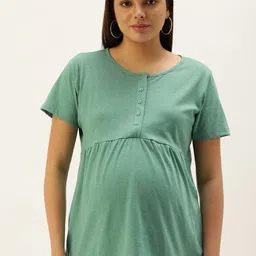 Nejo Sea Green Pure Cotton Solid Maternity Top-image-123